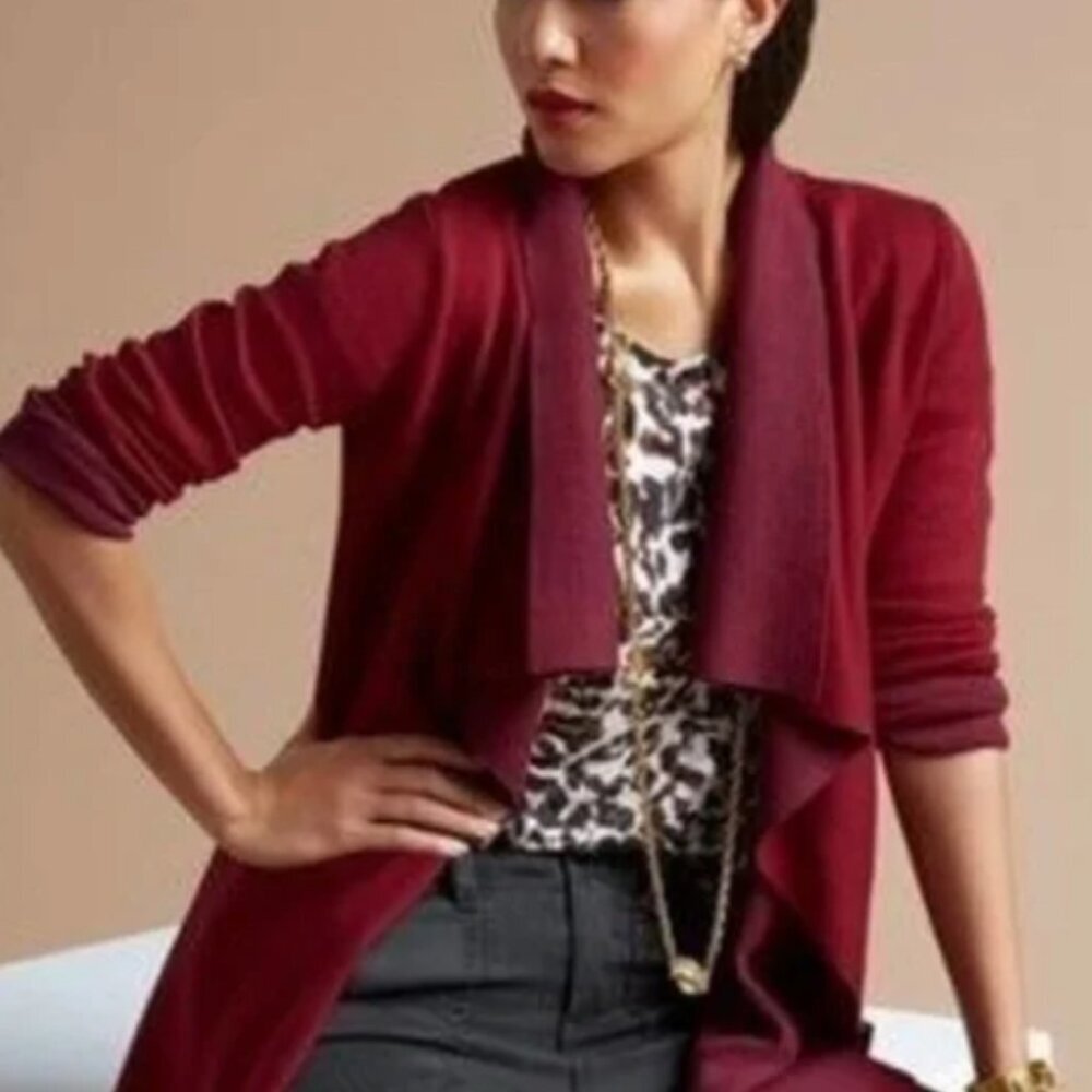 Cabi 3479 Cardigan Sweater Womens XS Two Tone Red Open Front